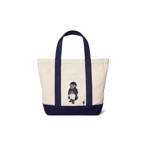 Polo Ralph Lauren Canvas Canvas Bag Tote Bag Shopping Bag Handbag Small Size Women's Light Brown & Dark Blue