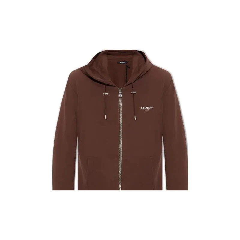 BALMAIN Zipped Logo Printed Hoodie-4