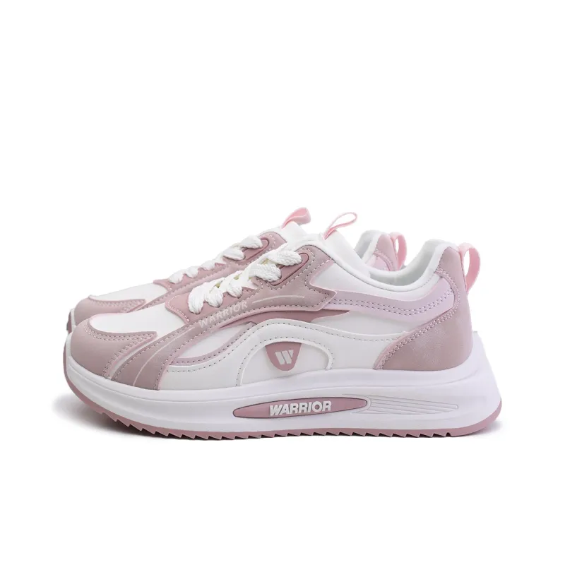 Warrior Anti-Slip And Wear-Resistant Height Increasing Low-Top Chunky Sneakers Women's White Pink-2