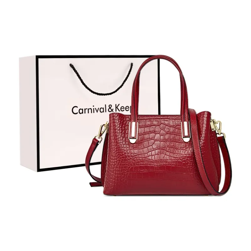 Carnival Keep Top Grain Cow Leather Handbags Crossbody Bags Medium Size Women's Black/Burgundy/Blue-4