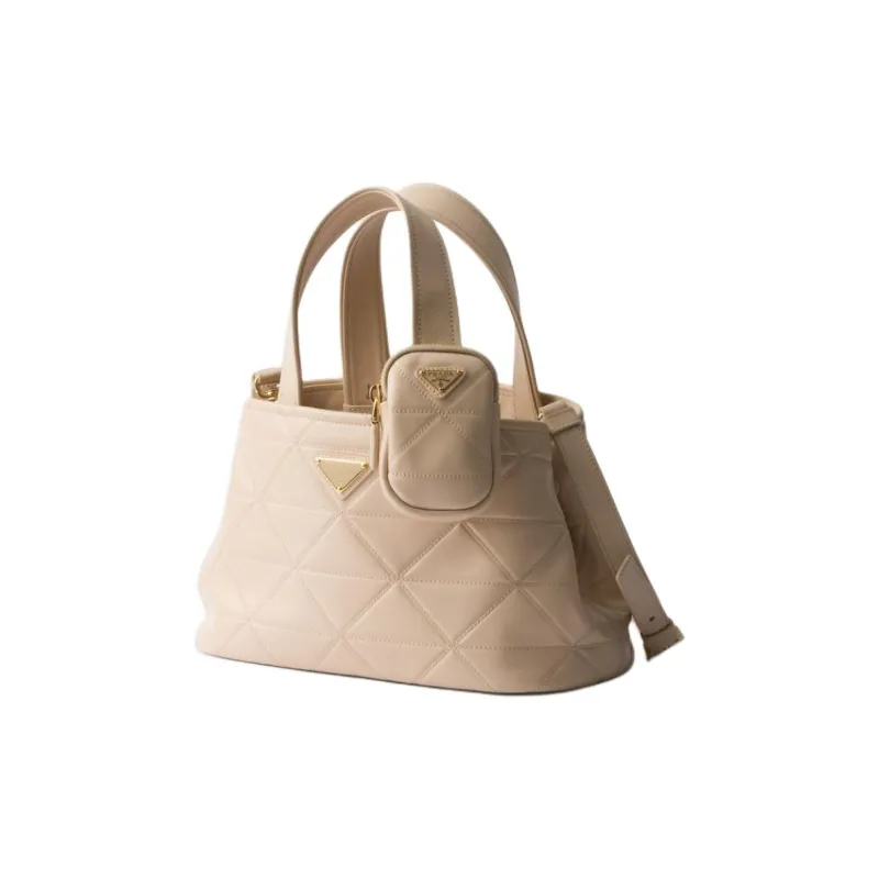 PRADA Quilting Leather Shoulder Bag Crossbody Bag Handbag Small Size Women's Light Brown-1