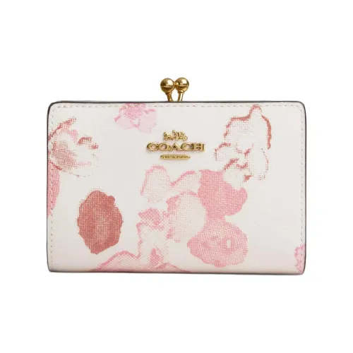 COACH Kisslock Coated Canvas Wallet Medium Size Women's Chalk Multiple