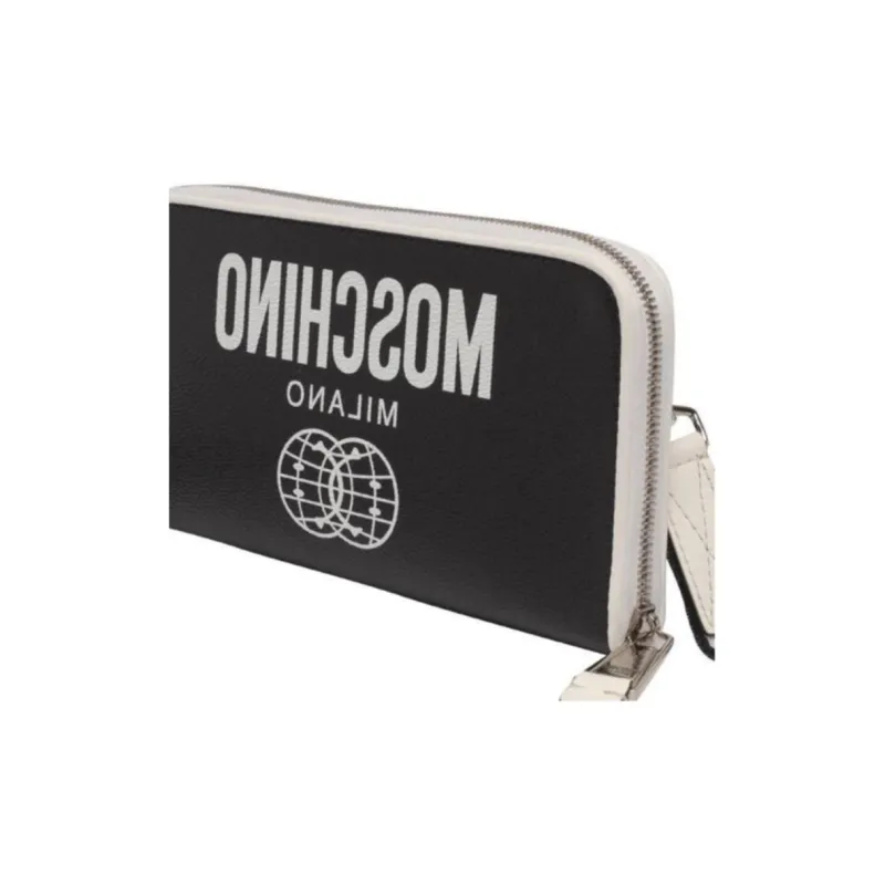 MOSCHINO Calfskin Shoulder Bag Crossbody Bag Wallets Men's Black-4