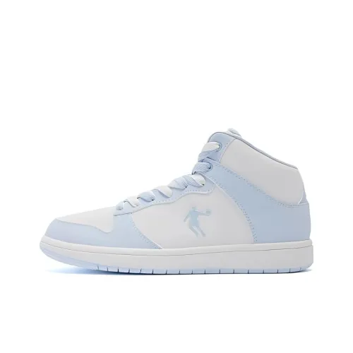 QIAODAN High Top Skateboard Shoes Women's White Blue Two tone Laces