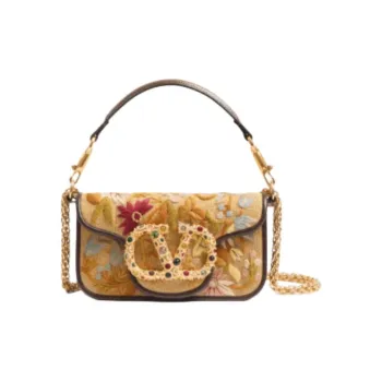 Valentino Embroidery Shoulder Bag Crossbody Bag Handbag Small Size Women's Tobacco