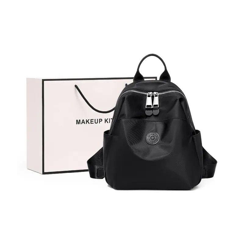 MAKEUP KITTEN Nylon Fabric One Shoulder Portable Backpack Unisex Black/Khaki-5