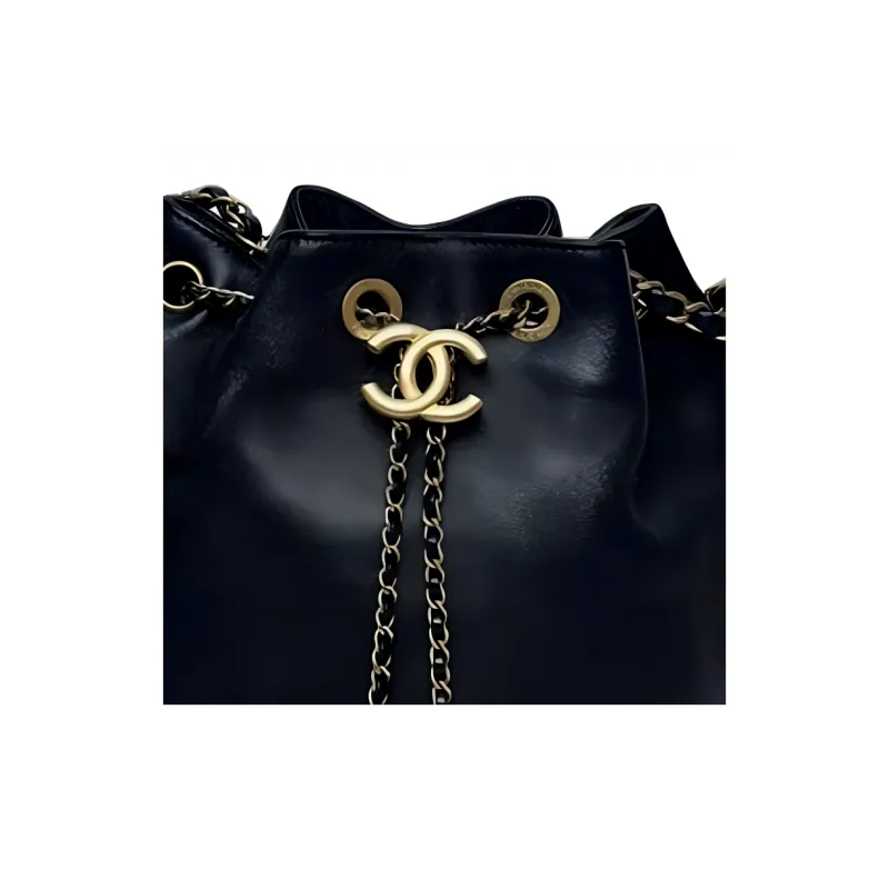 CHANEL Lambskin And Grained Cowhide Bucket Bag Women's Black-1