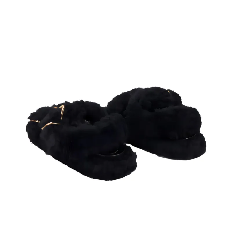 MARNI Women's Fussbett Shearling Double Buckle Sandal 'Black'-2