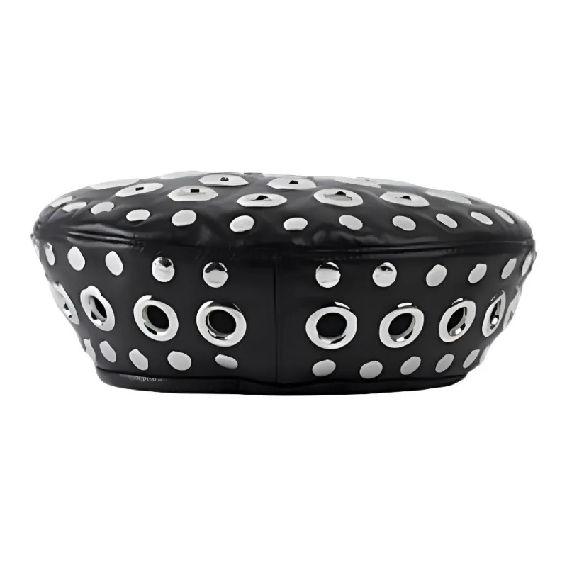 GUCCI Metal Leather Berets Unisex Black-0