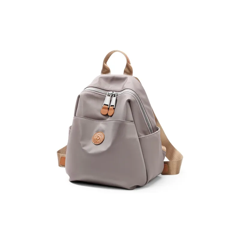 MAKEUP KITTEN Nylon Fabric One Shoulder Portable Backpack Unisex Black/Khaki-2