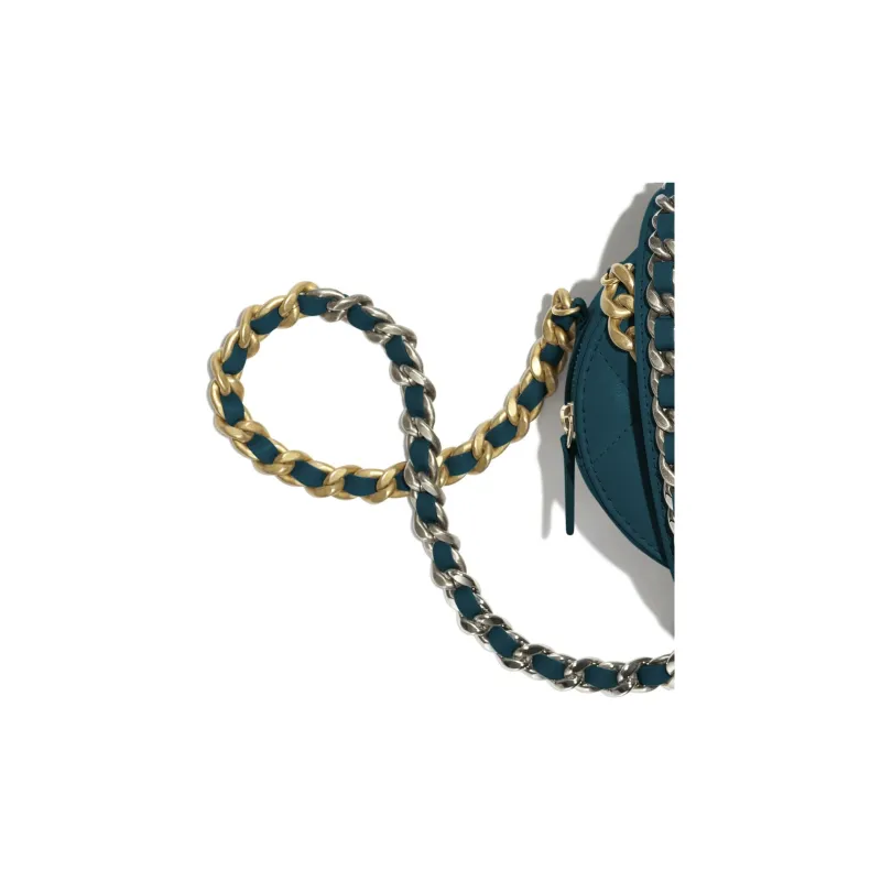 CHANEL 19Bag Leather & Metal Round Bag, Evening Party Bag, Handheld Shoulder Bag, Crossbody Bag Women's Dark Blue-2