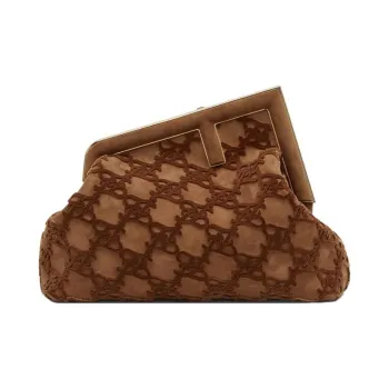 FENDI Fendi First Goatskin Clutches Shoulder Bag Crossbody Bag Medium Size Women's Brown