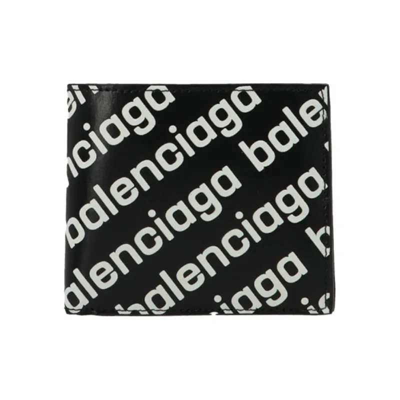 Balenciaga Cash Leather Wallet Unisex Black & White-0