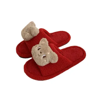 Thin Strips Cotton Slippers Unisex, Red