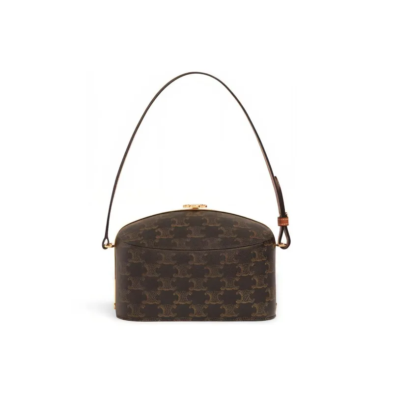 CELINE Triumphal Arch Cow Leather Lunch Box One Shoulder Handbag Women's Tawny-2