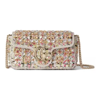 GUCCI GG Marmont Wool Crossbody Bag Shoulder Bag Extra Mini Women's Ivory Multicolor