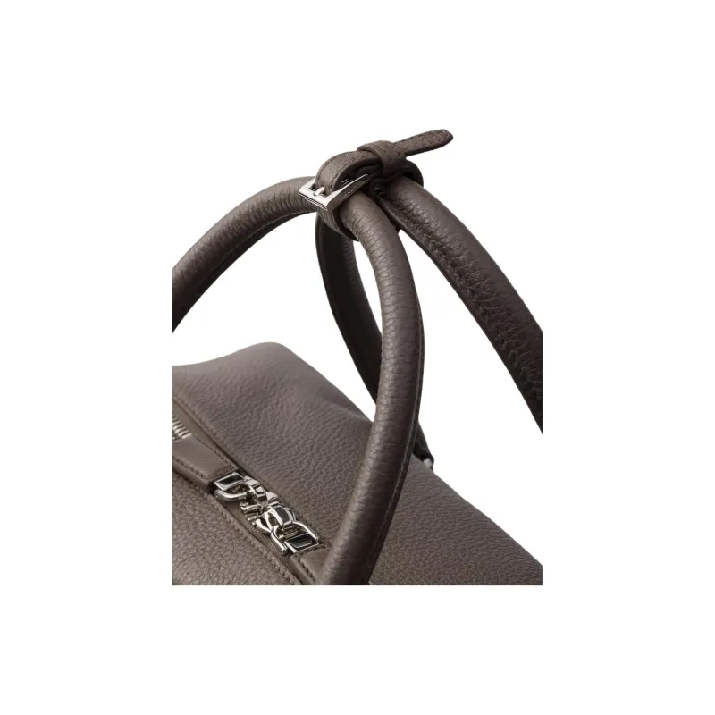 PRADA Vitello Dino Leather Portable One Shoulder Crossbody Briefcases Men's Gray Brown-3