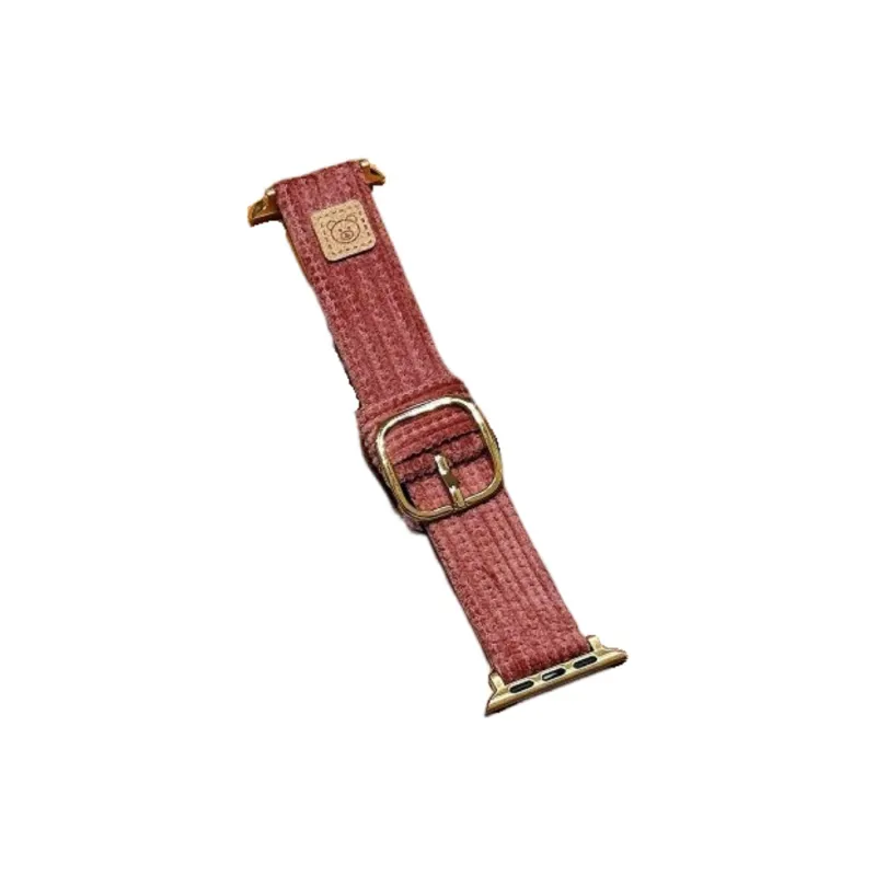 Warbler Dew Compatible With Apple Watch Apple Watch Band S9/S8/SE/7/6/5/4/3 Apple Bear Corduroy Leather Strap-6
