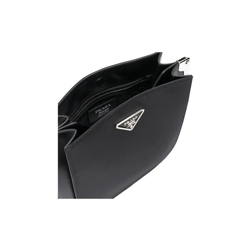 PRADA Leather Hobo Bag Shoulder Bag Unisex Black-3