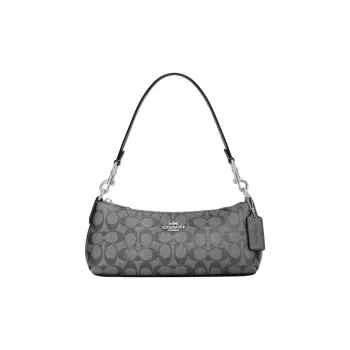 COACH Charlotte Coated Canvas Handbag Shoulder Bag Medium Size Women's Silver & Bronze Multicolor