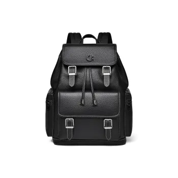 Ceion Keust Top Grain Cow Leather Backpack Men's Black