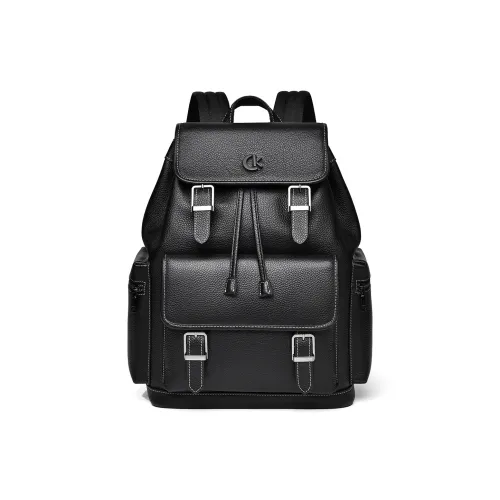 Ceion Keust Top Grain Cow Leather Backpack Men's Black