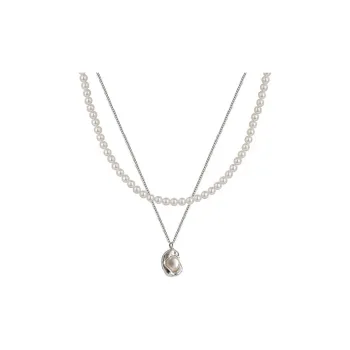 NATURALLYJOJO Faux Pearl Necklaces Women's Silver White