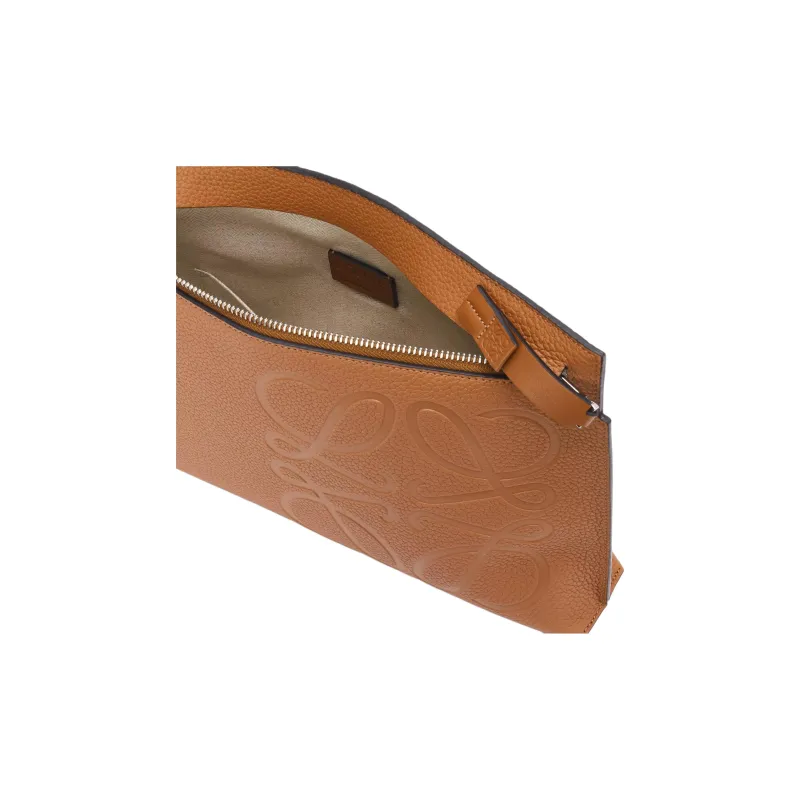 LOEWE T Pouch Bag Grained Calfskin Clutch Women's Brown-2