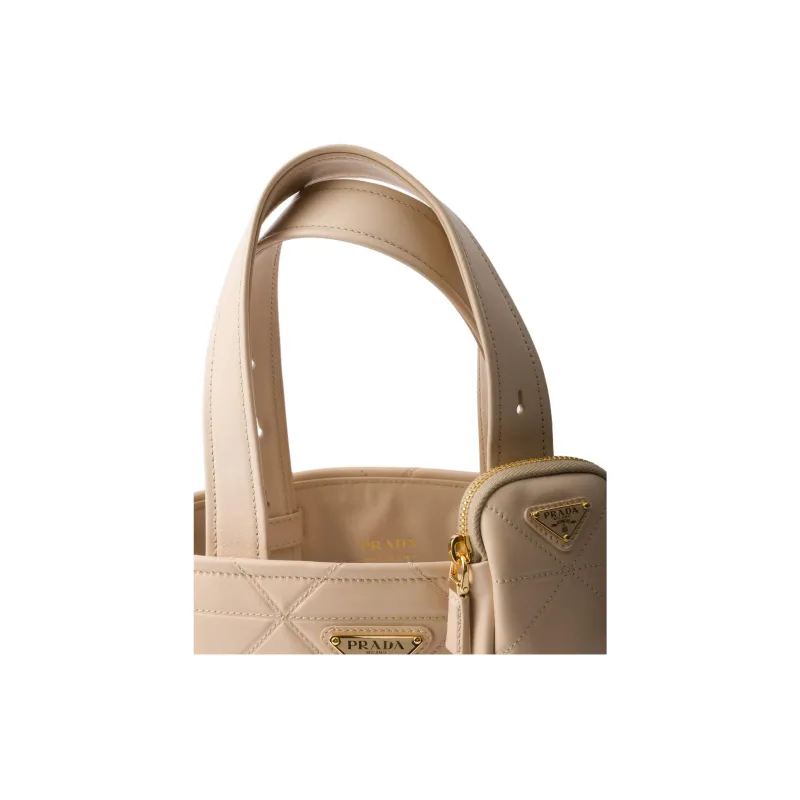 PRADA Quilting Leather Shoulder Bag Crossbody Bag Handbag Small Size Women's Light Brown-3