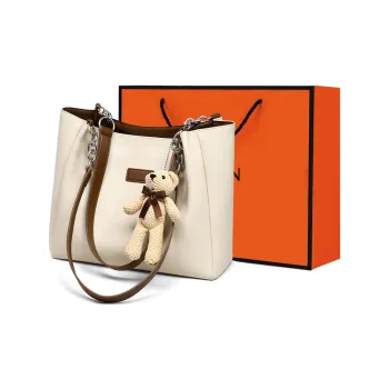 PT'SON Cow Leather Tote Underarm Shoulder Bag Women's Blue/Brown