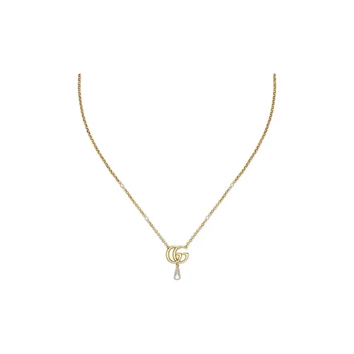 GUCCI Logo Plaque Pearl Drop Necklace