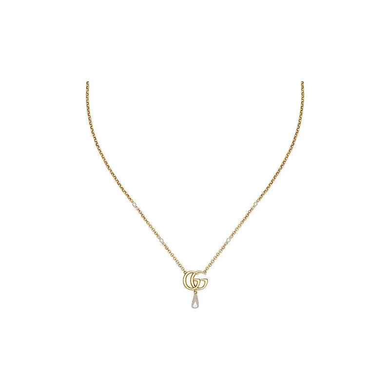 GUCCI Logo Plaque Pearl Drop Necklace-0