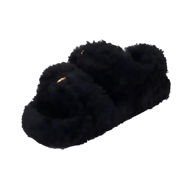 MARNI Women's Fussbett Shearling Double Buckle Sandal 'Black'-3
