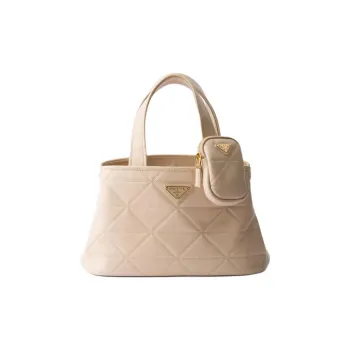 PRADA Quilting Leather Shoulder Bag Crossbody Bag Handbag Small Size Women's Light Brown
