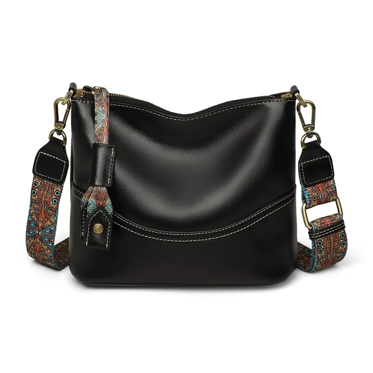 C°BANNER Cow Leather With Synthetic Leather One Shoulder Crossbody Tofu Bag Women's Black-3