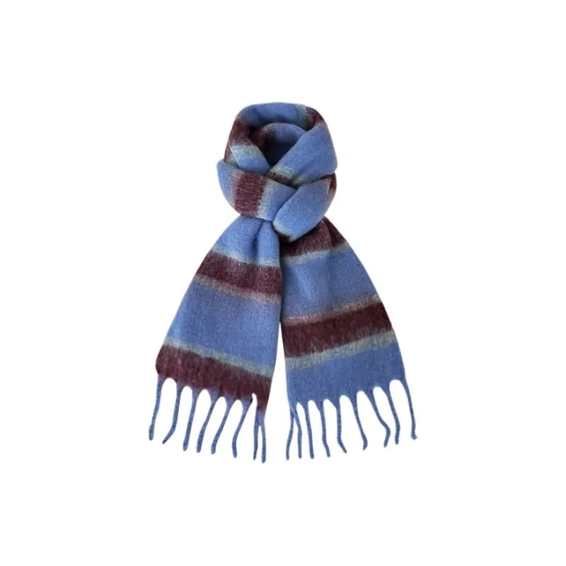 PISHUSHU Polyester Knit Scarves Unisex White Stripes Pattern Burgundy Stripes Blue Stripes-4