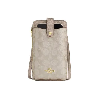 COACH Carrier Coated Canvas With Cross Grain Leather Shoulder Bag, Crossbody Bag Mini Women's Khaki