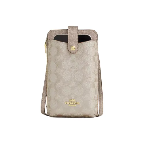 COACH Carrier Coated Canvas With Cross Grain Leather Shoulder Bag, Crossbody Bag Mini Women's Khaki