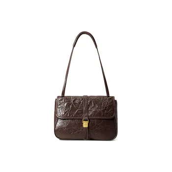 HONGU Cow Leather Shoulder Bag Messenger Bag Medium Size Women's Pitch Black/Cocoa Brown
