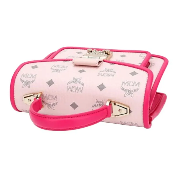 MCM Patricia Satchel Visetos Cow Leather Detail Shoulder Bag, Crossbody Bag Small Size Women's Pink-4