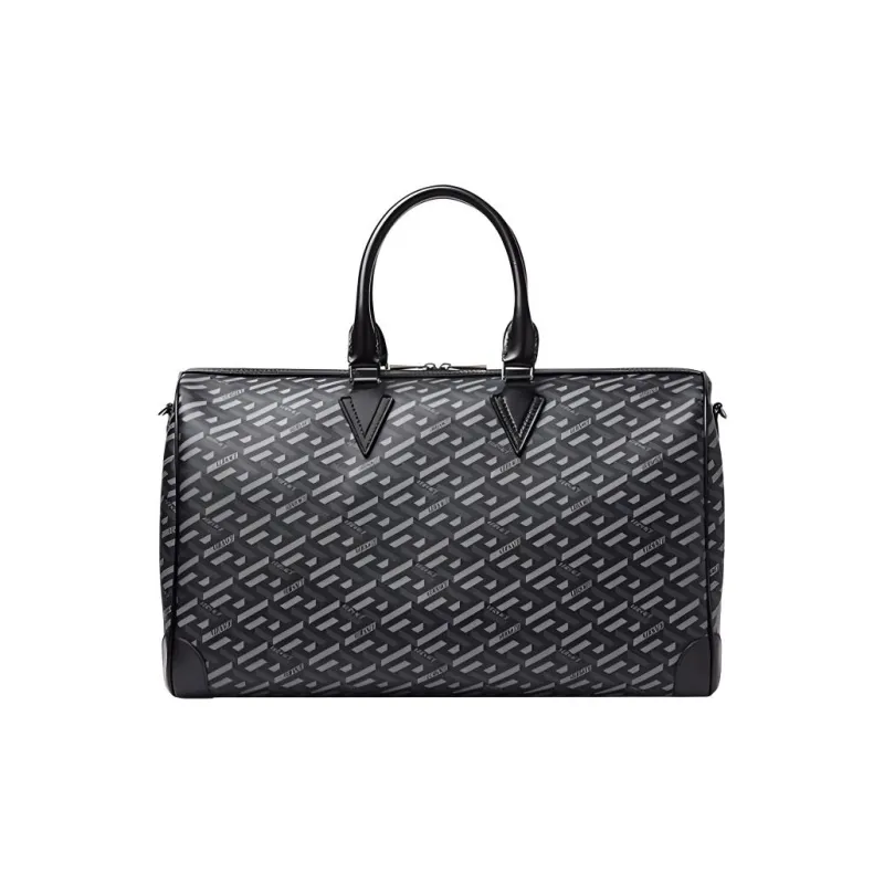 VERSACE La Greca Coated Canvas One Shoulder Travel Bag Medium Size Men's Black Gray Color-2