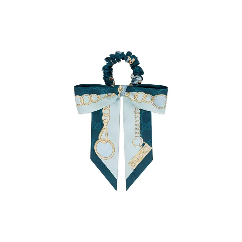 GUCCI Mulberry Silk Hair Ties Women's Blue/Light Blue-0