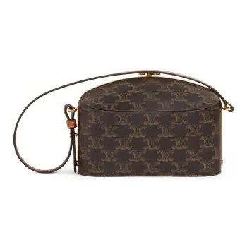 CELINE Triumphal Arch Cow Leather Lunch Box One Shoulder Handbag Women's Tawny