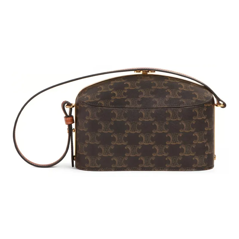 CELINE Triumphal Arch Cow Leather Lunch Box One Shoulder Handbag Women's Tawny-0