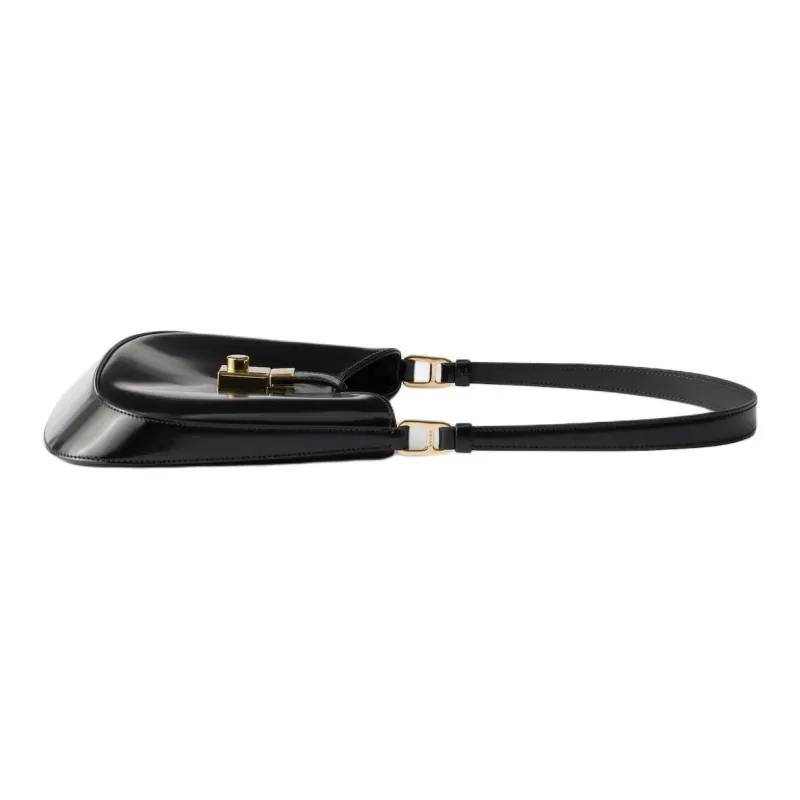 PRADA Cleo Shiny Leather Hobo Bag, Handbag, Shoulder Bag Regular Women's Black-3
