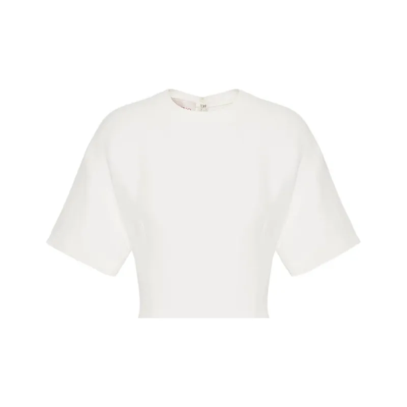 Valentino Crepe Couture Crewneck Short-Sleeved Dress-5