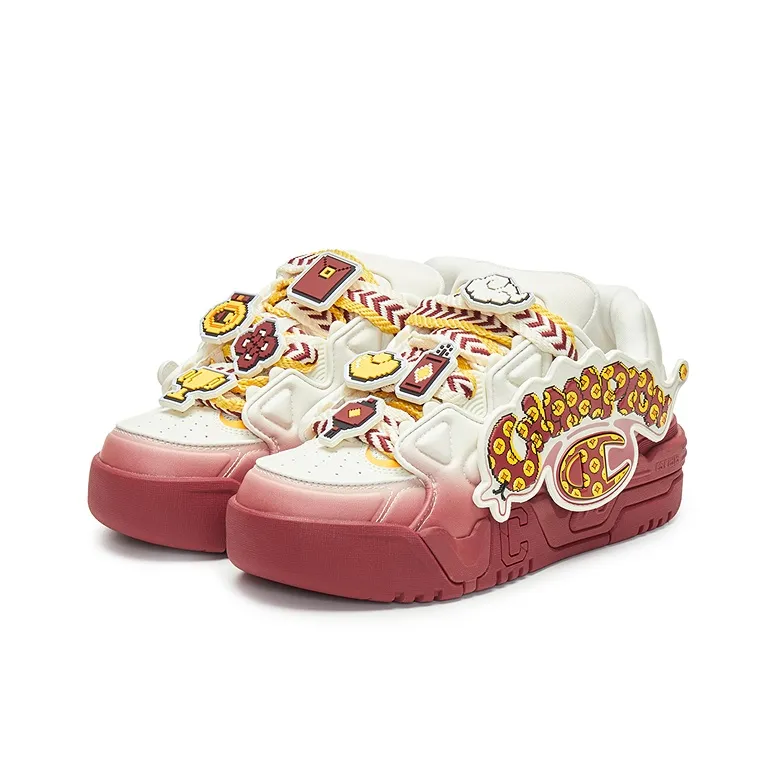Champion Snake Year Buckle Fun Coco Skate Low-Top Skateboard Shoes Men's Milk White/Ash Red-2