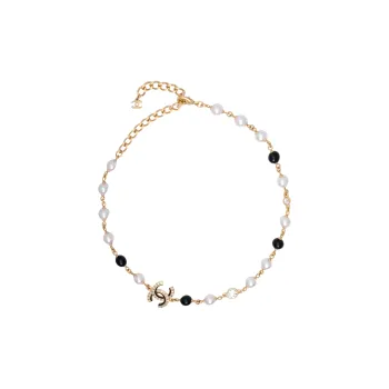 CHANEL Pearl Enamel Necklaces Women's Gold