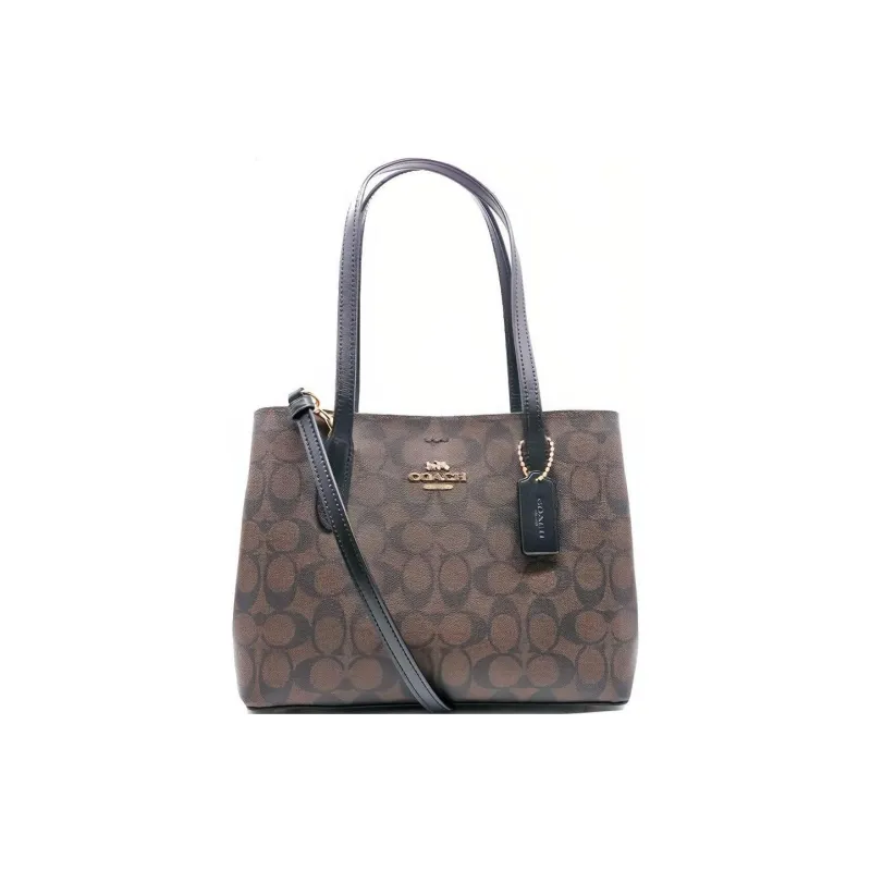 COACH Avenue Leather Tote Bag Shopping Bag Shoulder Bag Handbag Large Size Women's Dark Brown & Black-0