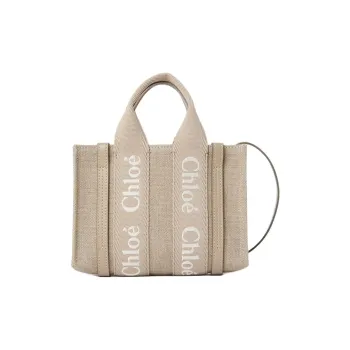 Chloe Woody Linen Canvas Tote Bag Shopping Bag Shoulder Bag Crossbody Bag Handbag Mini Women's Light Brown